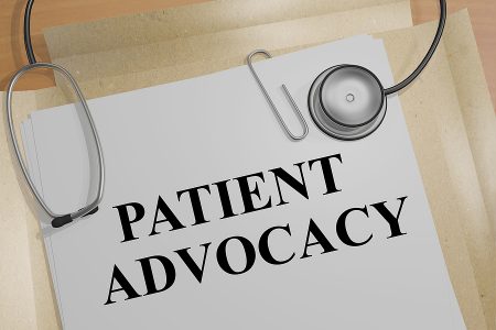3D illustration of "PATIENT ADVOCACY" title on a medical document